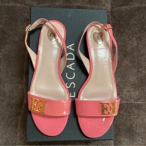 Escada Pink Patent Leather Sandals Double EE Buckle